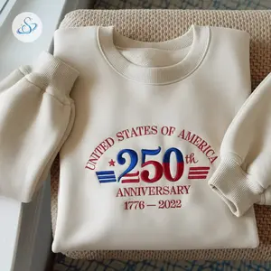 United States of America 250th Anniversary Embroidered Sweatshirt, Patriotic USA Crewneck Pullover, Independence Day Gift, Vintage American Celebration Sweater