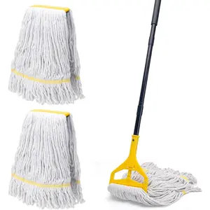 Commercial Mop with 3 Extra Large Replacement Heads,59" Long Handle Heavy Duty Industrial Mops for Floor Cleaning,Looped-End String Wet Cotton Mop for Home,Kitchen,Office,Garage,Concrete/Tile Floor,Ideal for Dog Cat Pets Home Use