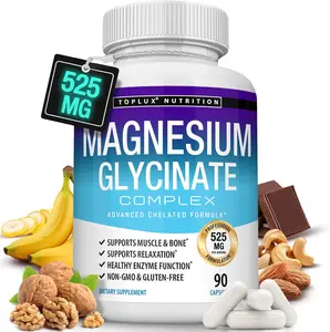 525mg Magnesium Glycinate Bisglycinate Complex, High Absorption Chelated Pure Magnesium Supplement, Supports Muscle Health, Sleep, Cramp Relief & Post Workout Recovery, Vegan Non-GMO Fitness Dietary Vitamin, 90 Capsules Vitamin