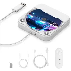 External Portable Car CD Player with AUX Cable & Remote Control, Universal USB CD Player For Car, Vehicle, Laptop, TV, Computer, Android 4.4 and Above Navigation