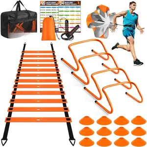 Agility Ladder Speed  Equipment Set-20ft Agility Ladder,12 Soccer Cones,4 Hurdles, Jump Rope, Running Parachute, Basketball Football Soccer  Equipment for , Youth, Adults