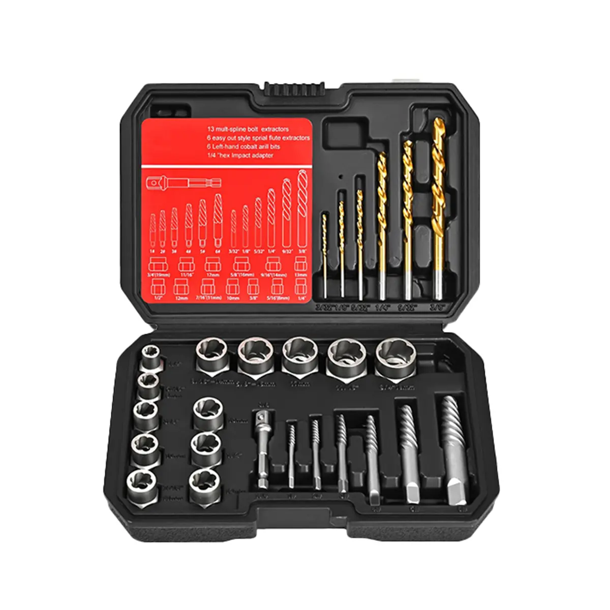 26Pcs Bolt Extractor Kit, Stripped Bolt & Lug Nut Remover Set with Drill Bits, Easy Out Socket Set for Rounded, Rusted, Damaged Bolts and Screws