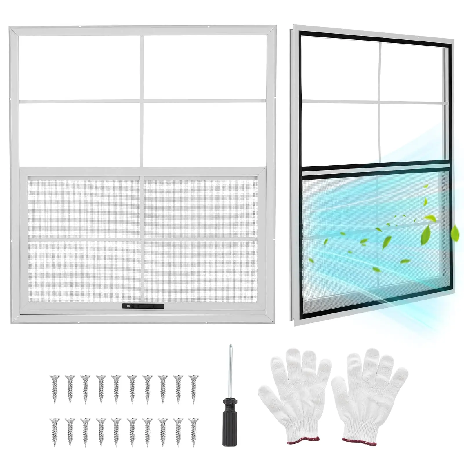 【GARVEE】2 Pack 24" x 27" Shed Windows with Tempered Glass and Fiberglass Screen, Sliding Household Windows with Screws for Shed, Chicken Coop, Playhouse, Garage, and Barns