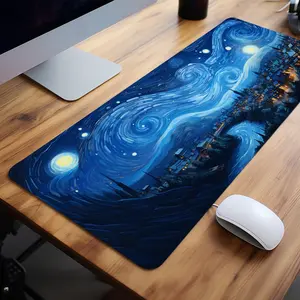 Extra Large Starry Night Van Gogh-Inspired Mouse Pad Modern Art Gaming Desk Pad Gaming Desk Accessory 35x16 Inch Computer Keyboard Mousepad with Non-Slip Rubber Base Durable Stitched Edge Perfect Gift for Home and Office