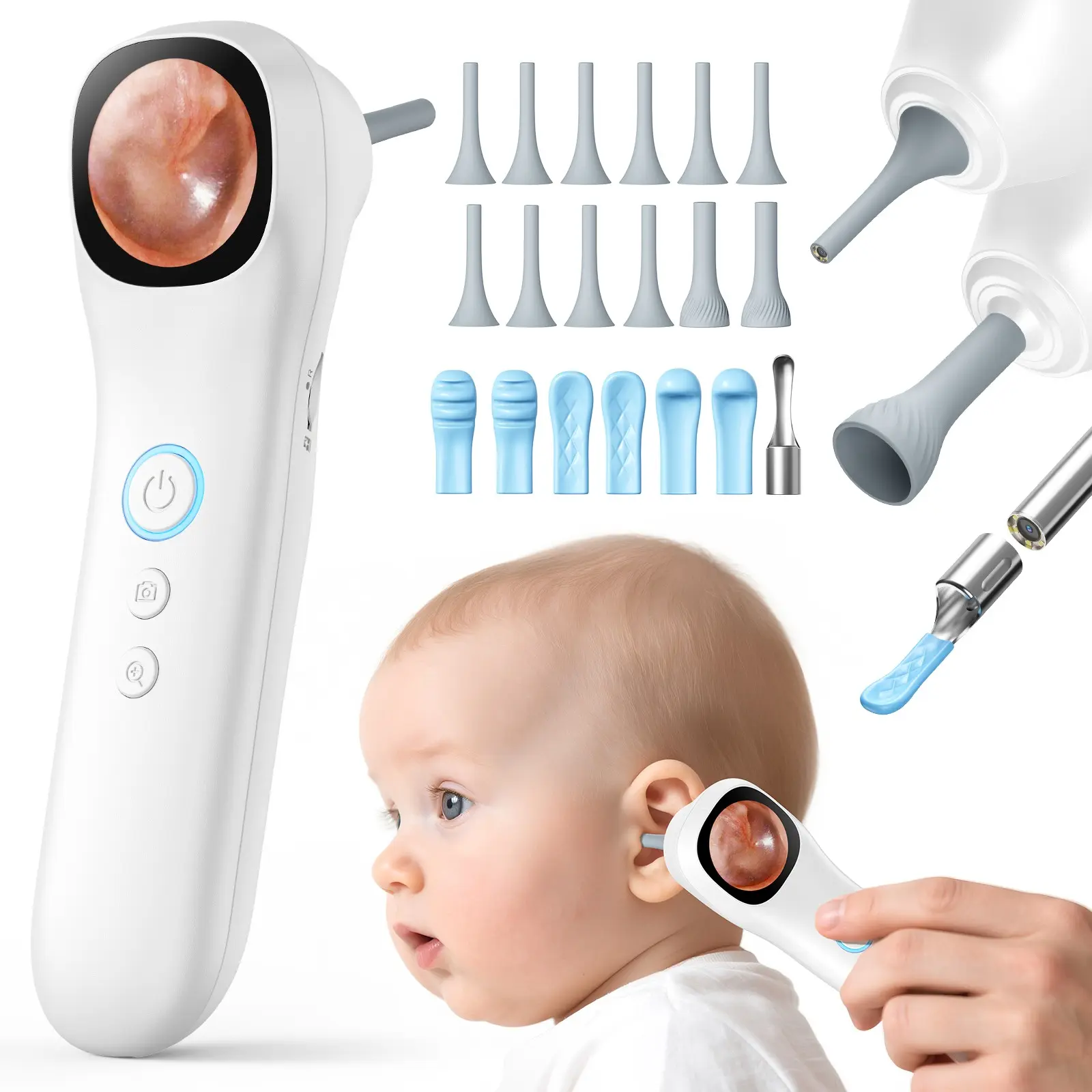 Digital Visible Ear Mirror with LED Light, 1080P HD Ear Canal Viewer, Ear Canal Cleaner, Ear Cleaning Tool, Suitable for Kids Adults Pets, Includes 12 Silicone Ear Spoon Sets, Ear Camera