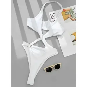2025 Sexy High Cut Out Halter Female Swimwear One Piece Swimsuit Women Cross Bandage Monokini Bather Bathing Suit Swim Bodysuit