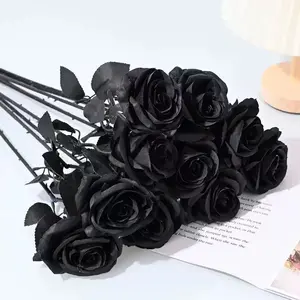 12pcs Rose Artificial Flowers, Realistic Halloween Party Decor, Wedding Home Decoration, Spooky Bouquet, Hotel Floral Arrangement