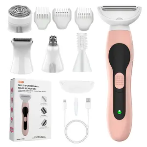 5-in-1 Multi-Purpose Hair Trimmer and Shaver for Women, USB Rechargeable Hair Remover Kit with Interchangeable Heads for Bikini, Full Body Grooming
