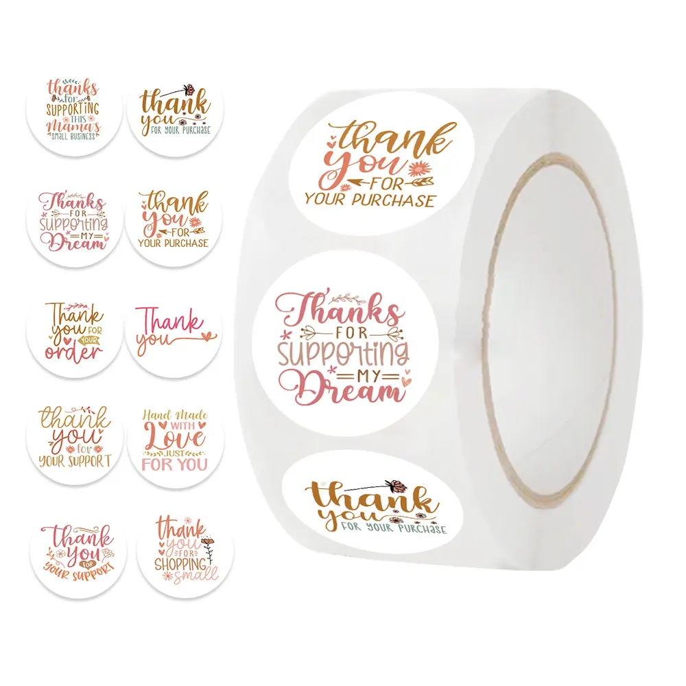 500pcs/roll Thank You Roll Adhesive Stickers, Circle Round Sticker Label, Sticky Decorative Labels - DIY Decor for Cups, Scrapbooks, Tablets, Phone Cases (Kids' Removable Stickers)