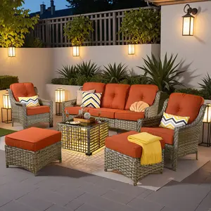 【4 Packages Shipping】HOOOWOOO 6 Pieces Outdoor Patio Furniture with 3 Seat Sofa, Rattan Wicker Coversation Set, Balcony Sofa Set with Shiny Table for Outside Porch Backyard Pool, Dark Grey