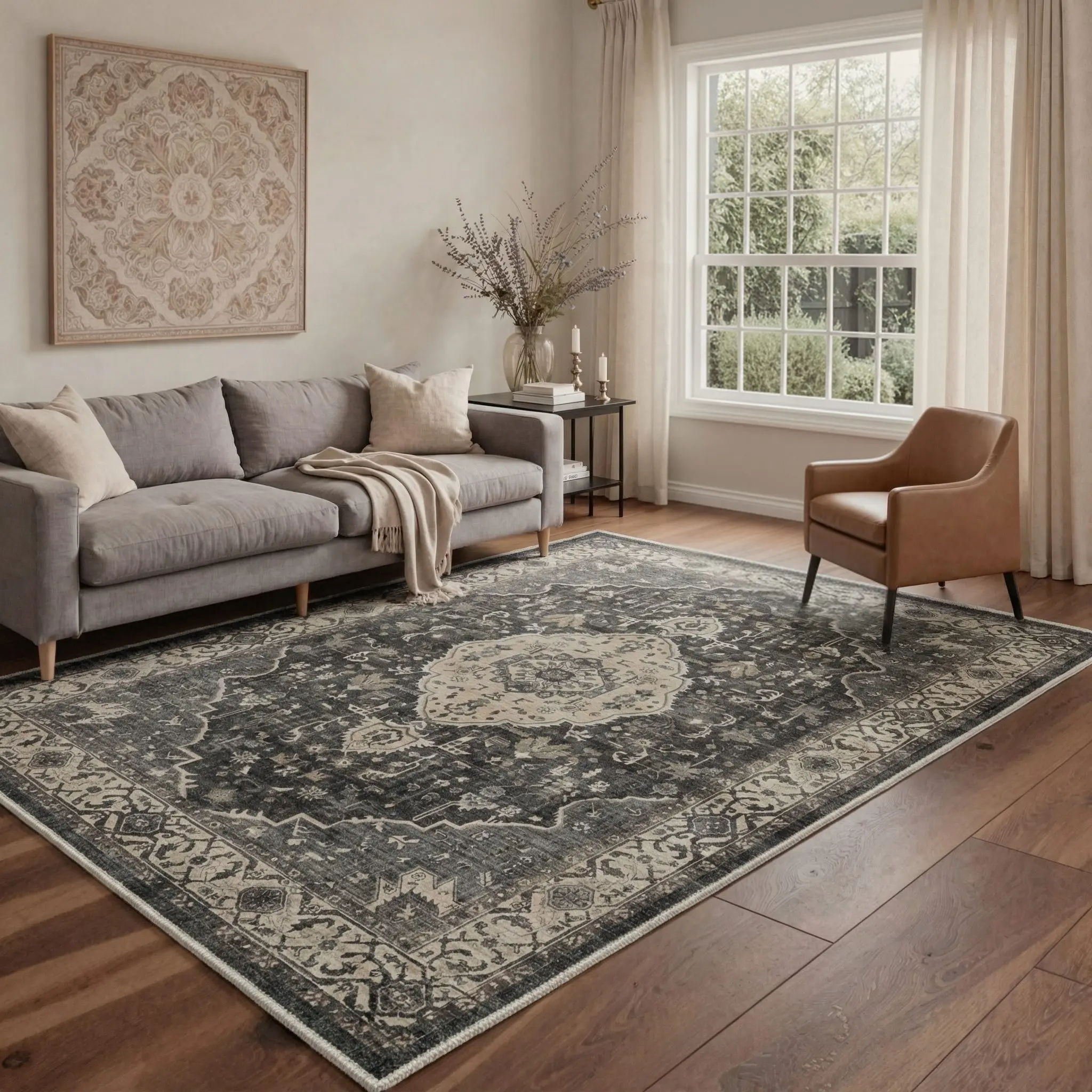 【Back To School】GENIMO Area Rug – Pet Friendly, Non-Slip, Soft, Machine Washable Floor Rug, Home Carpet Ideal for Living Room, Bedroom, Kitchen, Hallway, Stylish Interior Decor ,ARP1827-ONYX