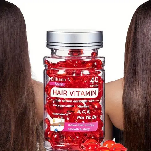 Eikana Hair Vitamin Capsules (40caps) - Lightweight Liquid Haircare Supplement with Vitamins A,C,E, Avocado Oil, Argan Oil, Hydrate, Repair Dryness, Frizz Control, Smooth Silky Shine for All Hair Types