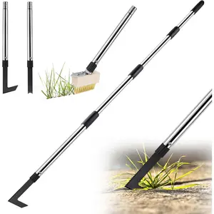 Crack Weeder Tool Set, Weed Scraper Tool Moss Brush Scraper Set Combo, 60" Crevice Weeding Tool for Sidewalk Cracks, 3 Different Weed Remover Tool Heads for Driveways, Patios, Pavers, Garden Cracks