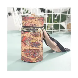 Keychain Wallet Mini Bucket Bag for Women, Vintage Feather Print Luxury Multi-Functional Coin Purse Lipstick Organizer, Compact Portable Zipper Pouch with Card & ID Slots for Everyday Carry Travel Commute
