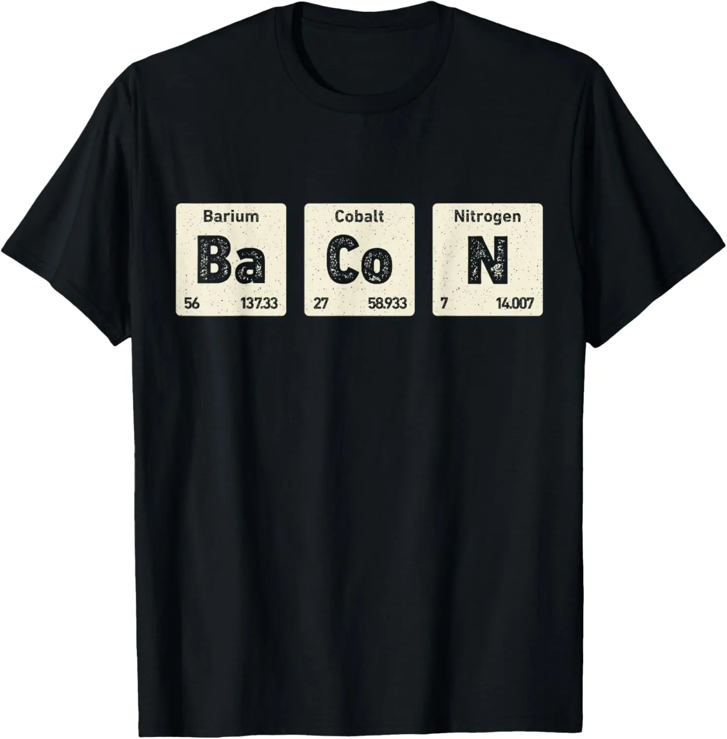 Lady's 100% Cotton Round Neck Distressed Vintage Graphic Tshirt - Funny Bacon Science Chemistry Periodic Table Print, Everyday Streetwear All-Seasons Casual Top