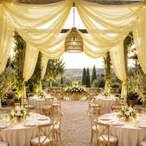 Sheer Ceiling Drape – 10ft x 32ft Champagne Extra Long Drapery Panel for Wedding Canopy, Backdrop & Reception Décor