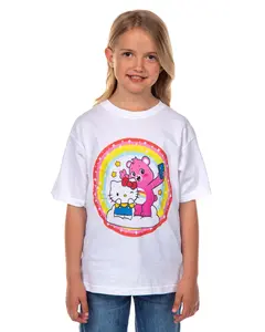 Hello Kitty and Friends x Care Bears Girls' T-Shirt Cheer Bear and Kitty Selfie Pose Kids Tee