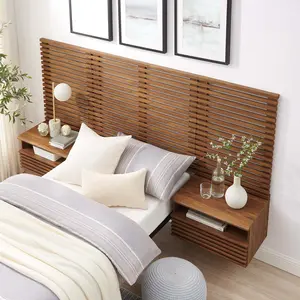 Modway Render Wall Mount Twin Headboard and Modern Nightstands in Walnut
