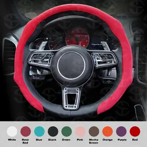 Alcantara Steering Wheel Cover - Non-Slip Suede, Ultra-Thin, Universal Fit, Sweat Resistant, Interior Compatible Automotive Accessory, Blue/Black/Pink Options