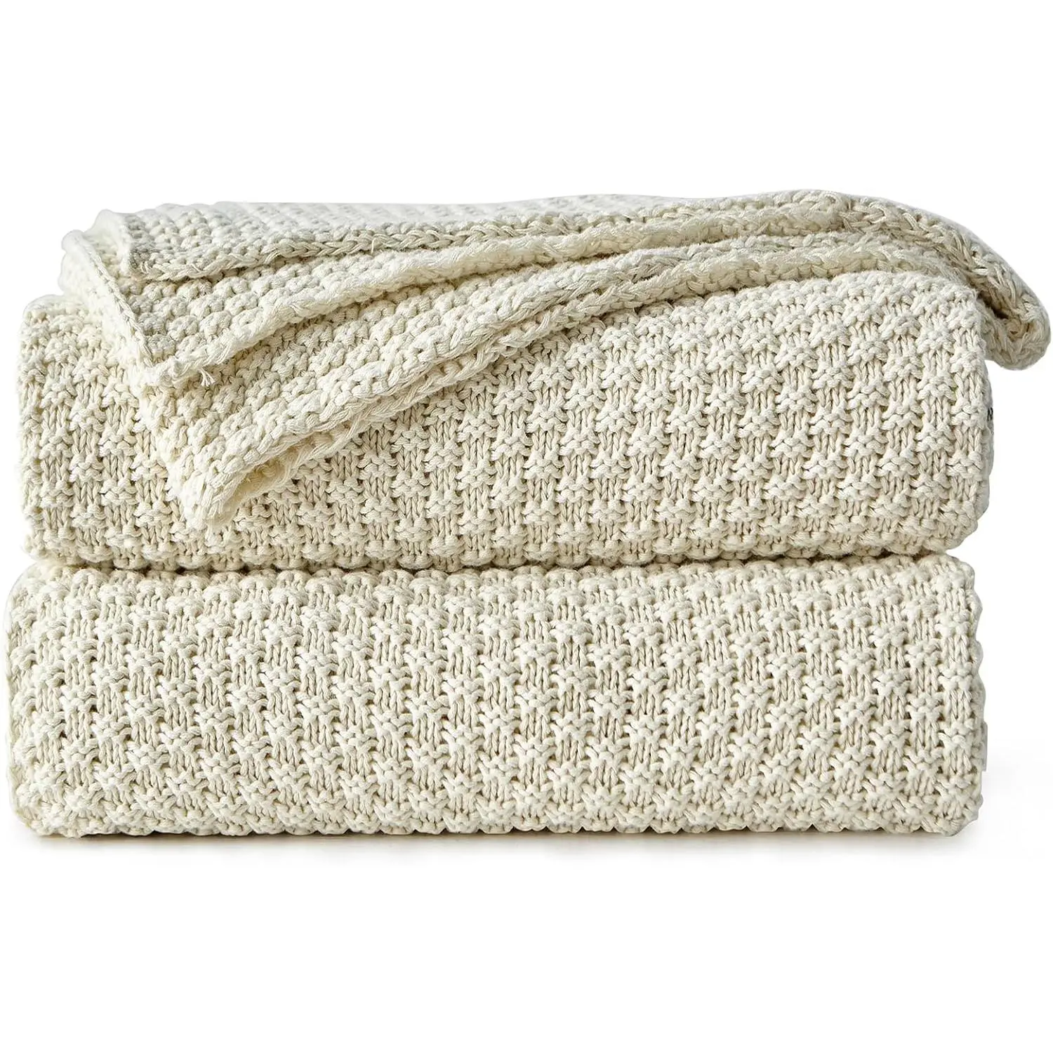 100% Cotton Knitted Throw Blanket – Cream, Soft & Cozy, Machine Washable, 60"x80" – Perfect for Living Room, Couch, Sofa, Bed or Travel