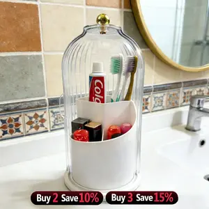 Bathroom Organizer Must Have,Mother’s Day Gift for Her,Bathroom Countertop Organizer for Toothbrush and Makeup Brush,360 Rotating Clear Organizer,Dustproof Waterproof 3-Slot Bathroom Essentials Holder,Anti-Slip Base Concealed Toothbrush Organizer