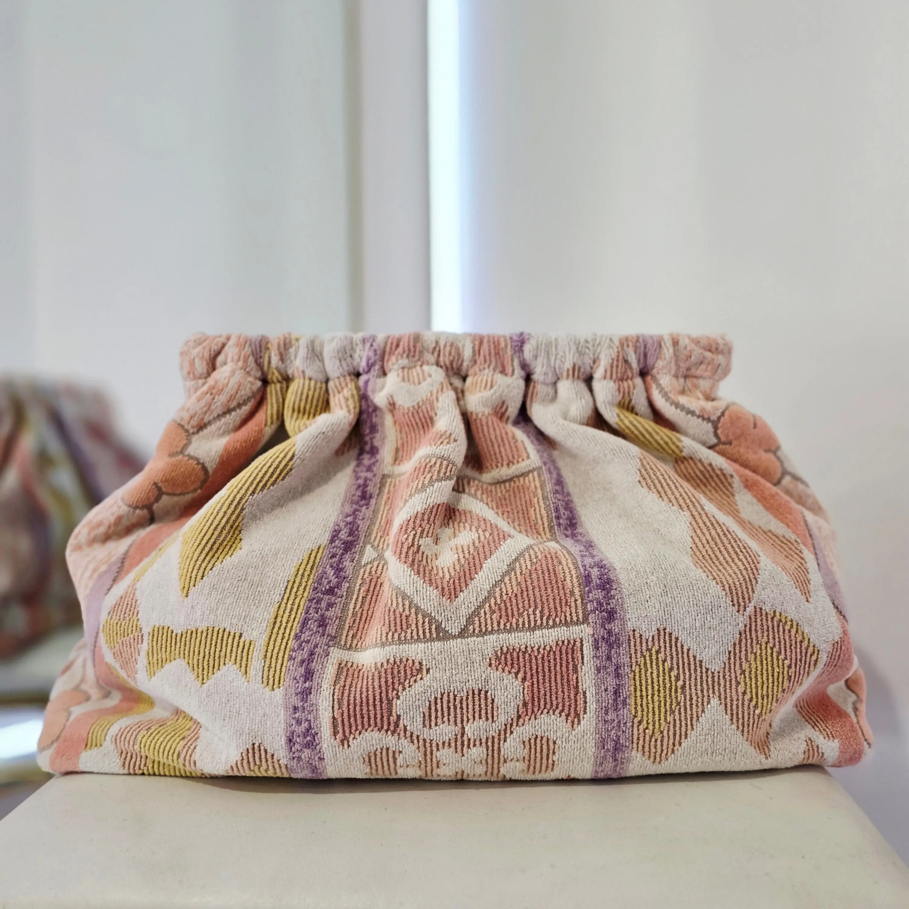 Handmade Vintage 90s Abstract Geo Terry Cloth Oversized Grab Clutch Purse