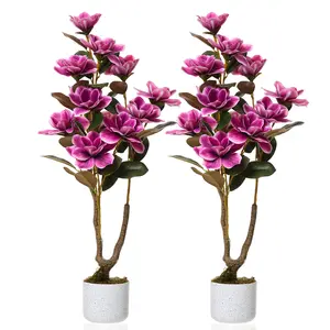 Garvee Artificial Magnolia and Orchid Trees in Various Sizes (2FT to 3.1FT) and Colors (Pink, Purple, White) with Multiple Bloomings, Realistic Faux Plants in Durable White Pots for Home or Office Decor