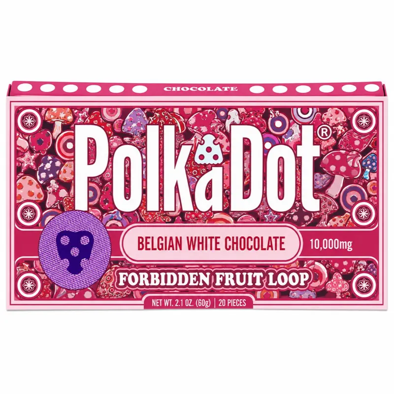 Polkadot Belgian Chocolate, Cereal Fruit Loop, 20 Count, High Potency Plant-based Mushroom Snack, 100% Organic, High-Quality Ingredients, Made in USA, All Natural, Healthy Chocolate, 20 Piece Chocolate Bar