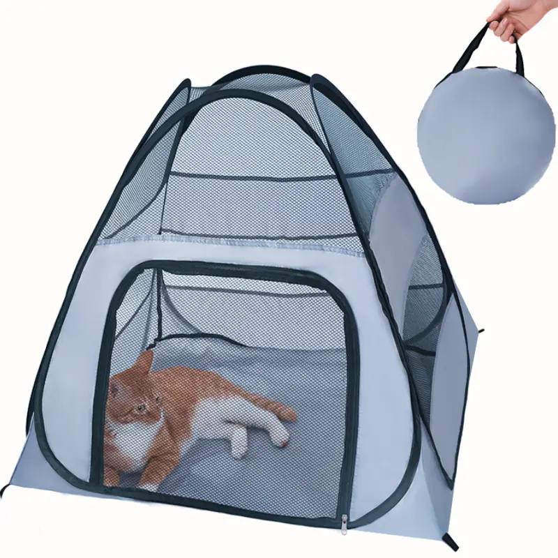 Enclosed Small Cat Cage - Portable Breathable Polyester & Stainless Steel Enclosure, Easy-Assembly Spacious Mesh Kitten House Tent, Carry to Picnics Cat Supplies for Garden, Balcony