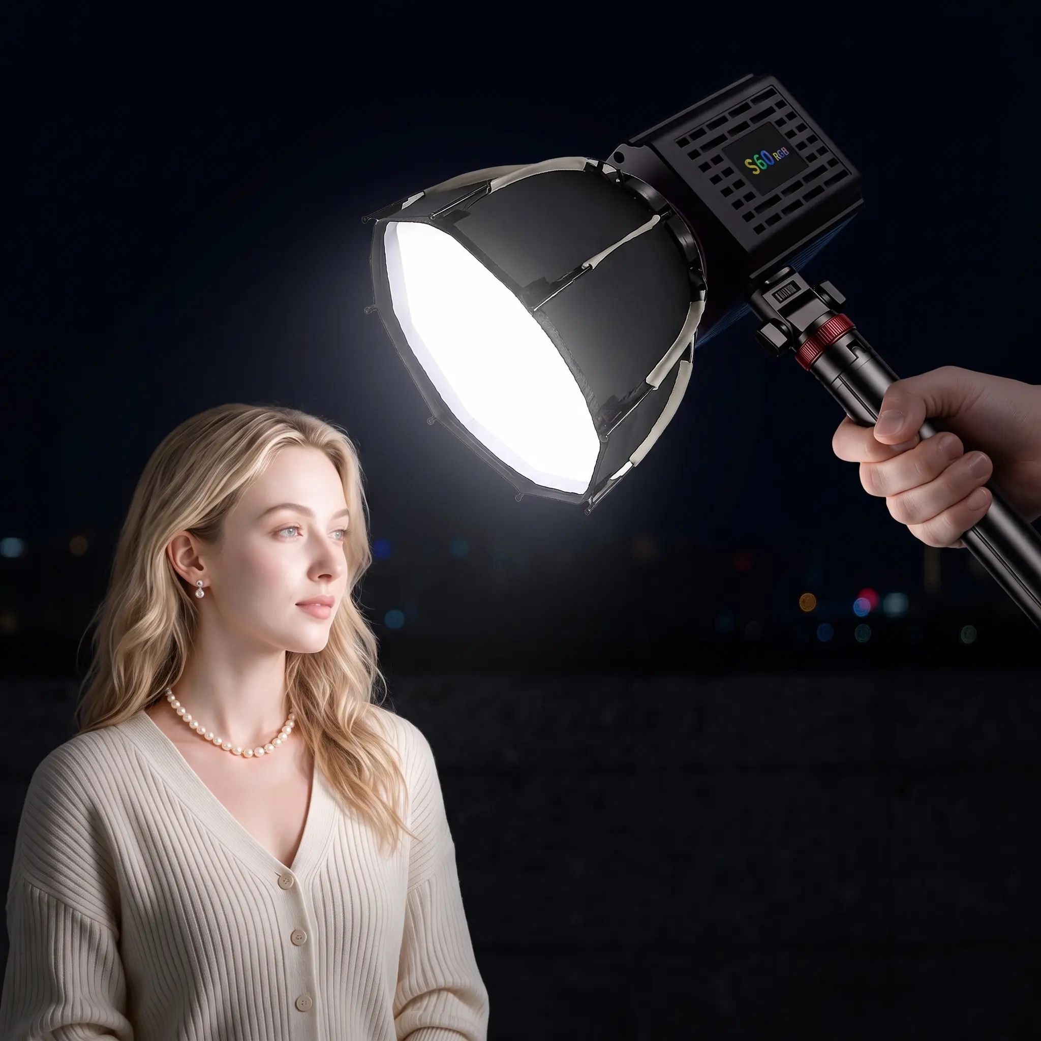 2026 Upgraded 3-Piece Set RGB COB Video Light Kit,12000mAh Long Battery Fast Charging,3200K–6500K Adjustable Studio Fill Light for Vlogging,Live Streaming & Filming,30cm Octagonal Softbox with Honeycomb Grid,Bowens  rechargeable mini