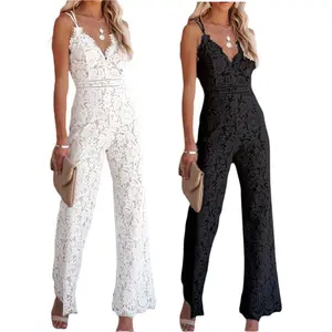 Elegant Women’s Jumpsuit, High-Waisted Wide-Leg Long Pants Romper, Lace Spaghetti Straps, Backless Design, Women’s Wear Overalls