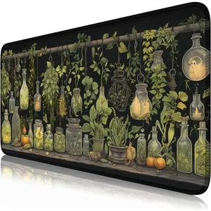 Witchy Botanical Green Plants Desk Mat Mouse Pad Large Gaming Mouse Pad Mystical Dark Cottagecore Mousepad Computer Laptop Keyboard and Mouse Mat, Desktop Protector Mat