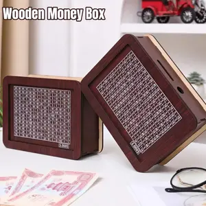 1000-10000 Euro Wooden Money Box Savings Target Storage Box Cash Organizer Practical Home Savings Challenge Fund Storage Container