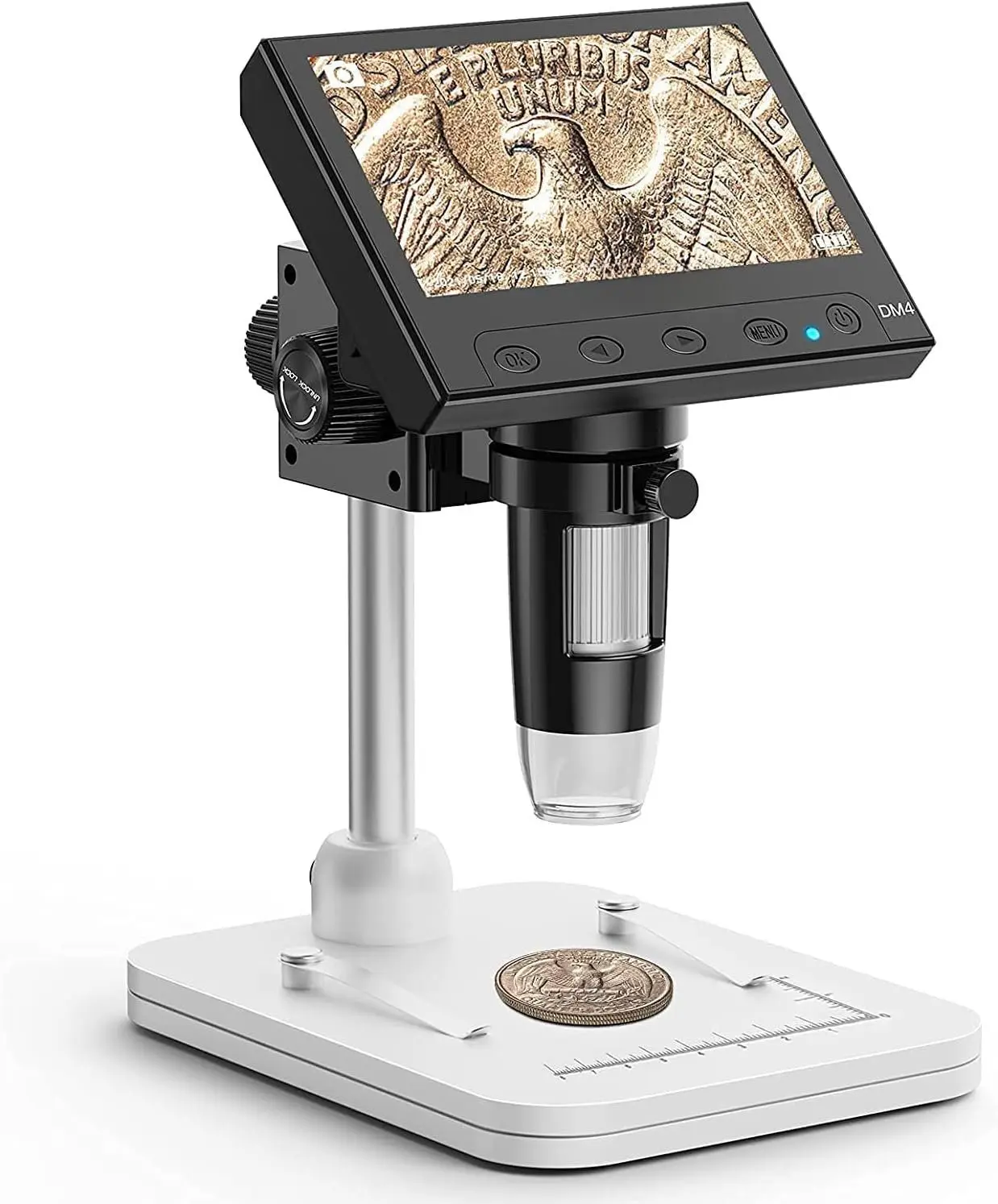 Microscope, LCD Digital  Microscope 1000x,  Magnifier with 8 Adjustable LED Lights, PC View Compatible with Windows/MacBook, EDM4, 4.3-Inch