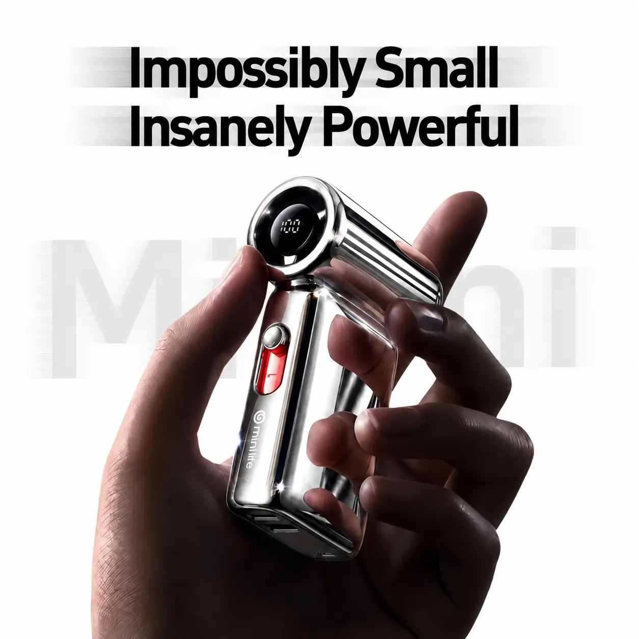 minilife Portable Mini Handheld Fan F1-40000RPM Turbo Strong Airflow Electroplated body Small Fan 1-100 Speed 2000mAh USB-C Rechargeable Battery for Travel Gifts for Women Men(Silver)