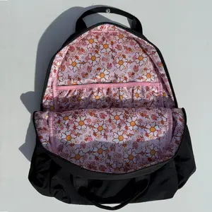 Cute Floral Pattern Inside Casual College Backpack Fits 15.6" Laptop 40 oz Water Bottle Lightweight 0.84lbs Travel Bag for Back to School
