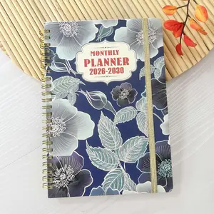 Retro Flower Family Work Plan Book 2026-2030 Calendar A5 Spiral-Bound Notebook Blue Floral Design 5-Year Planning Record Monthly Layout for Easy Navigationplanners for 2026 journaling supplies planners for 2026 bullet journal