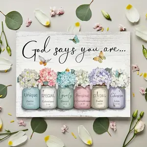 "God says you are His people" canvas religious encouragement quote home decor, high-definition canvas decorative painting 11.8* 15.7inch (30* 40cm ) with wooden frame -- modern home decor, can be hung directly in the living room or bedroom