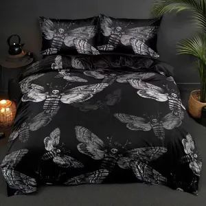 Skull Butterfly Print Bedding Set, Including 1 & 2 Pillowcases, Soft Comfortable Bedding Set for Home Bedroom Duvet Cover Sets