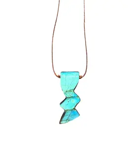 Labradorite Lightning Bolt Cord Necklace