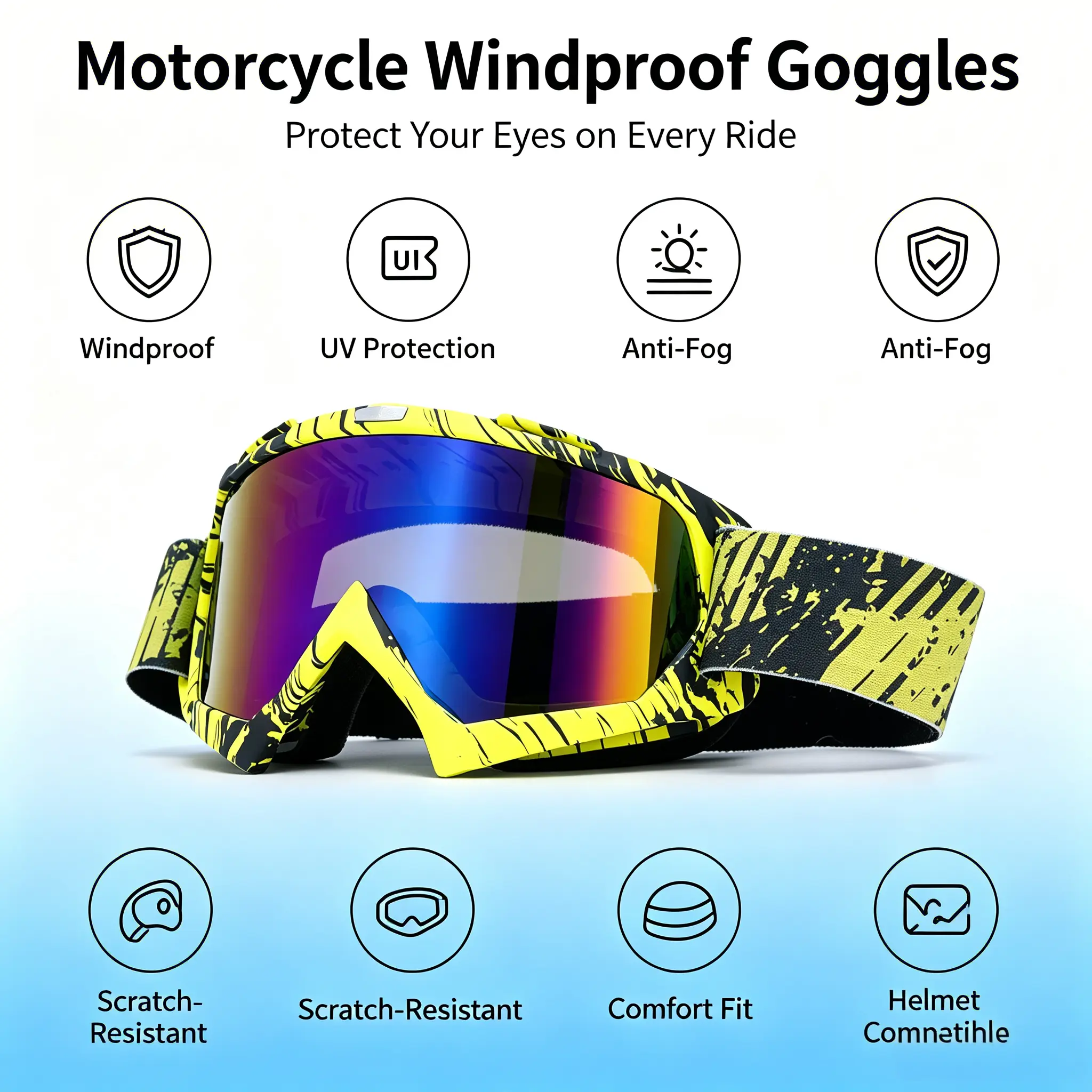Color Revo Lens Motorcycle Racing Goggles, Secure Fit for Riding Adventures, Wind Dust Proof Soft Foam Edge Motocross ATV Dirt Bike Helmet Goggles