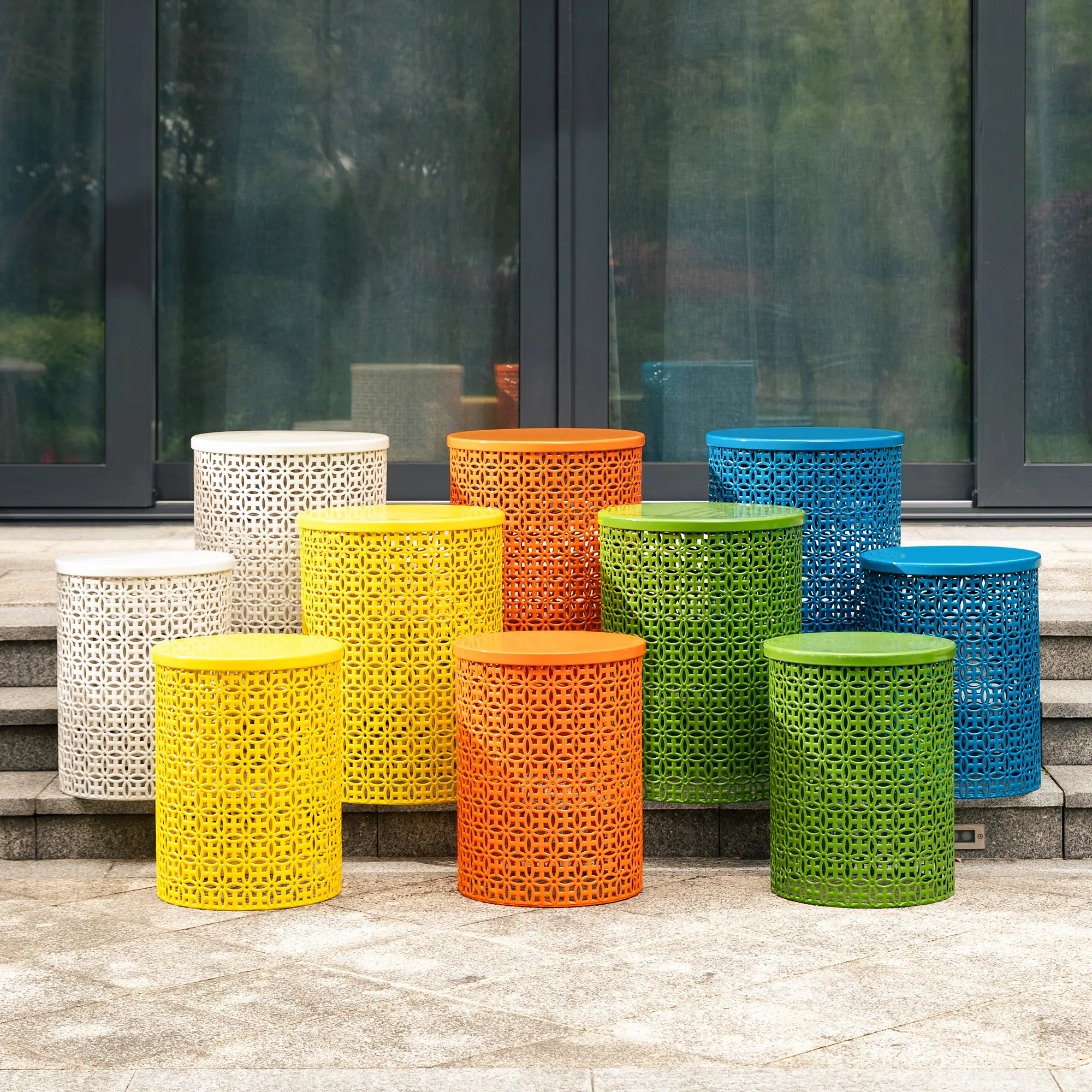Glitzhome Set of 2 Multi-functional Metal Garden Stool or Plant Stand or Accent Table