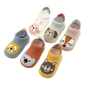 6-Pack Cute Animal Theme Non-Slip Youth Boat Socks Boys - Soft, Elastic, Comfortable, Non-Slip Sole Ensures Safe Play on the Floor - Easy Pull Ring Design Quick On and Off - Suitable All Seasons, Youth Socks