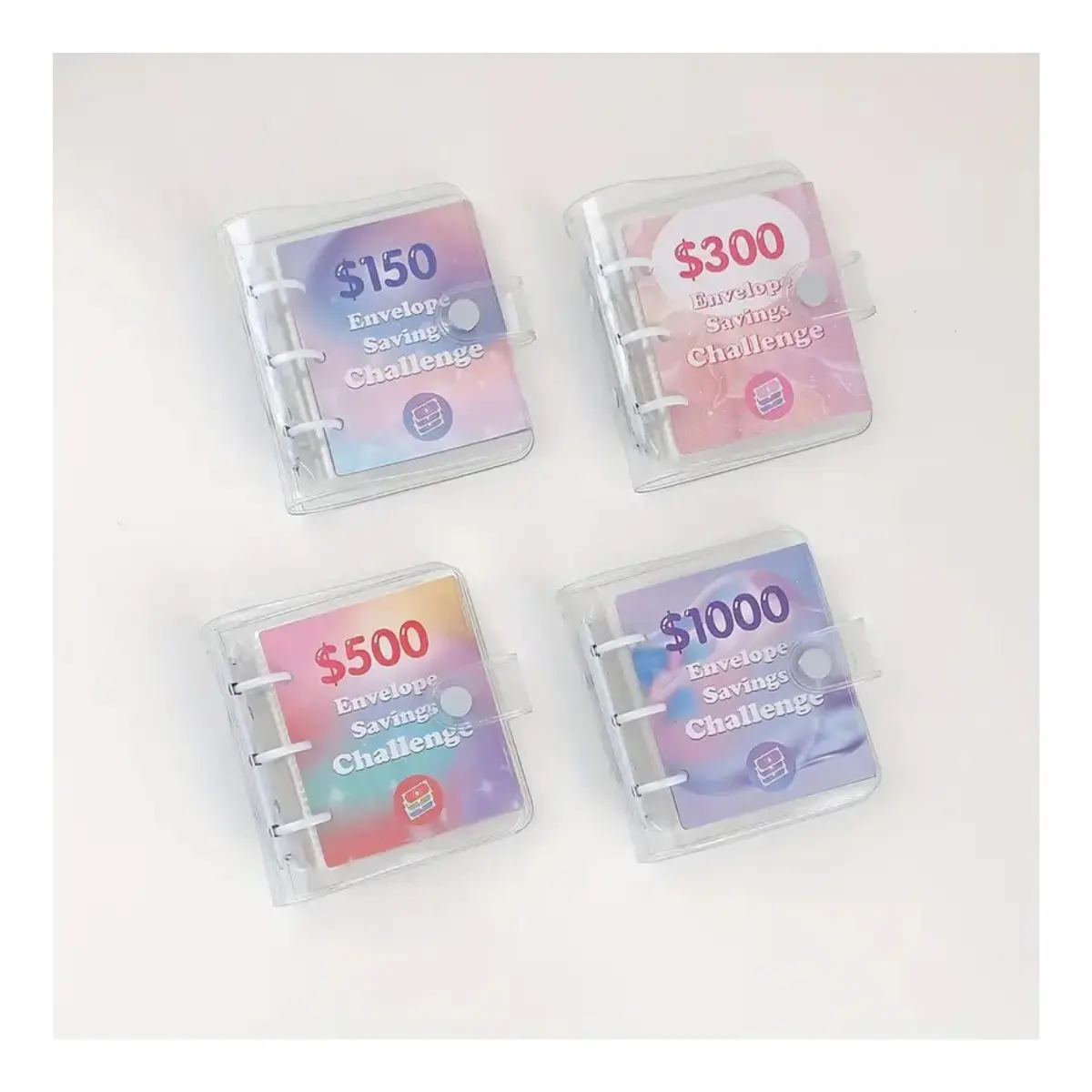 Neon Mini Budget Binder with Cash Envelopes – Easy Money Saving Challenge Kit for $150/$300/$500/$1000, Cute & Durable PP Organizer.