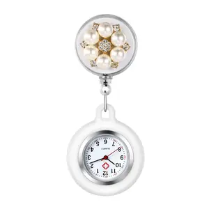 OIDEA Stretchy Silicone Nurse Watch with Petal Bead or Rainbow Rhinestone Diamond Decoration, Digital Dial, Fits Most