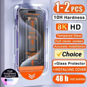 8K HD Tempered Glass Film for iPhone 16 Pro Max - 1-2 Pieces, 10H Hardness, Auto-Dust Removal, Full Cover Screen Protector