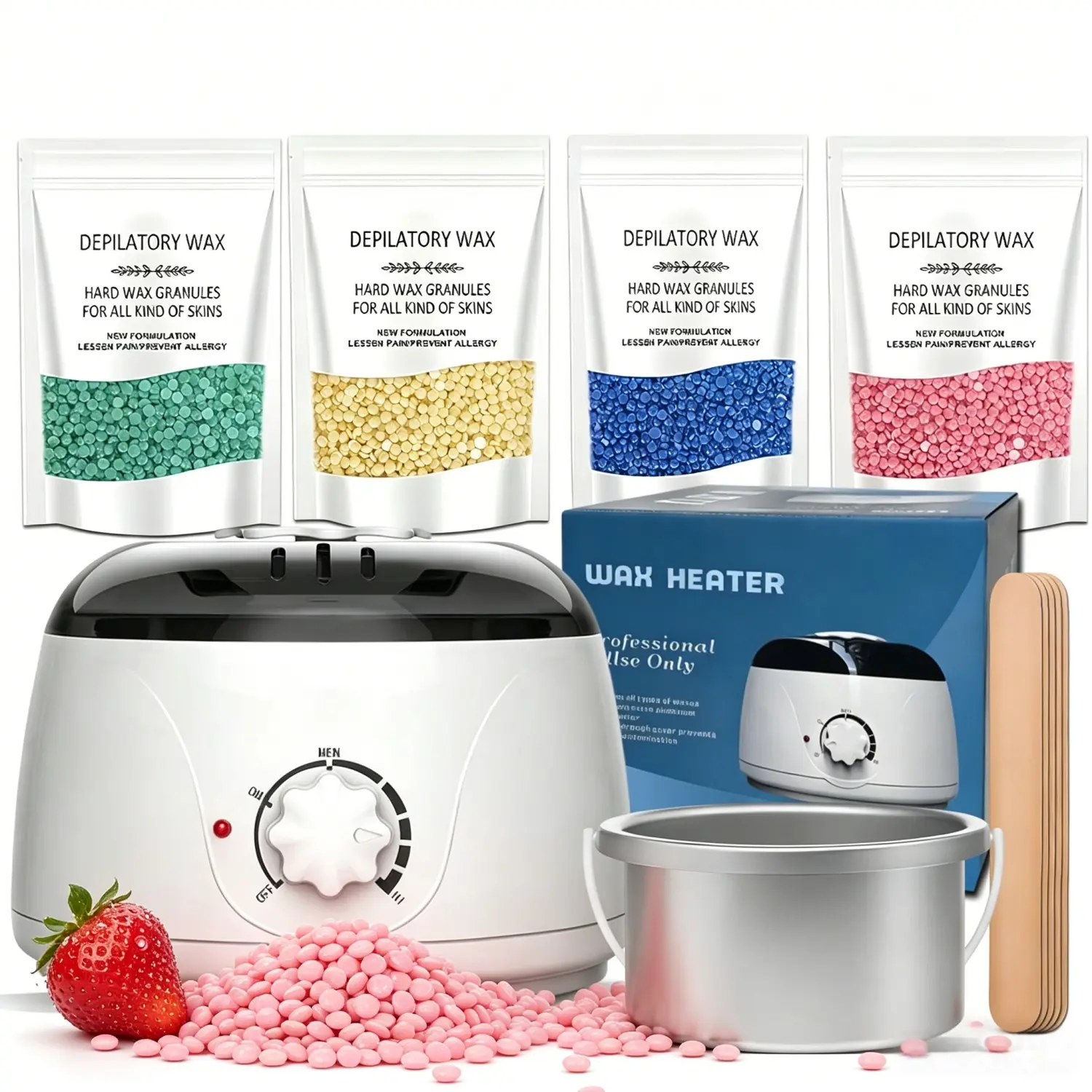 Digital Hair Removal Waxing Kit for Women Men Hot Wax Warmer Pot with Beans for Bikini, Face, Eyebrow, Back, Chest, Legs, Armpit, At Home Waxing Beads