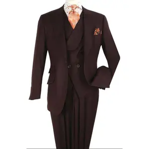 Brown 3 Piece 100% Wool Single-Breasted Suit Full Cut