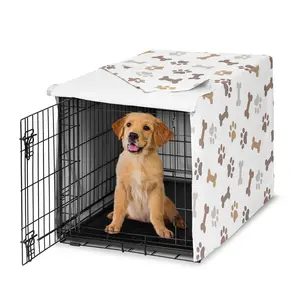 Sweet Jojo Designs 36in. Medium Dog Crate Cover (Bones and Paw Prints) Pet Cage, Kennel Covers (Modern, Cartoon, Doggy, Puppy, Neutral, Paws Print, Whimsical, Brown, Tan, Grey, Taupe and Off White)