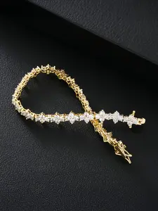 Iced Chics 7mm Cross Flower Zircon Hip Hop Hand Chain Bracelet, Tennis Chain Link Style, Cuban Chain Bracelets, Unisex Casual Accessory for All Seasons